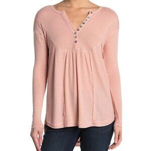 New Sweet Romeo Small Waffle Knit Oversized Henley Pink Top Boho Tunic NWT